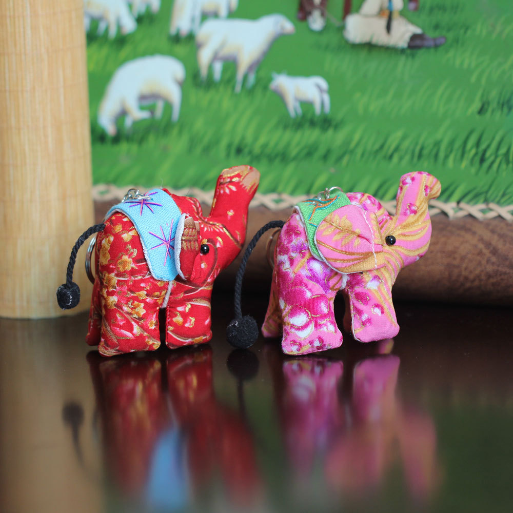 Fabric Jewelry Thai Fabric Elephant Keychain Pendant Thai Cartoon Elephant Bag Hanging Couple Accessories