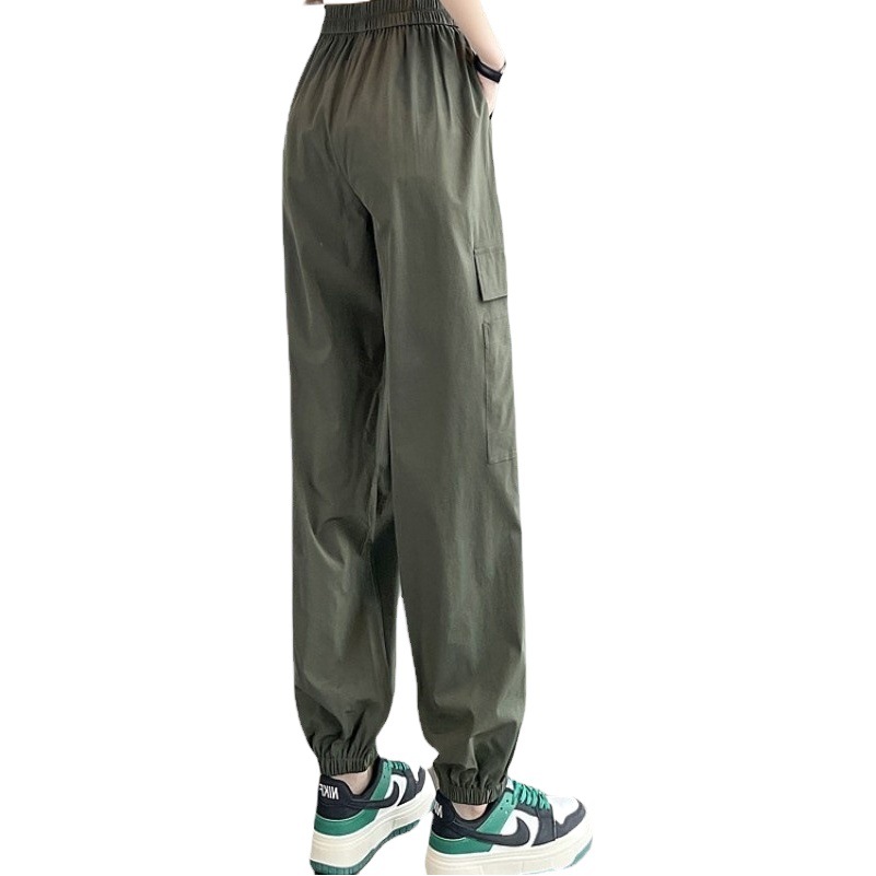 Ankle-tied overalls summer thin 2023 new high waist draping breathable quick-drying pants American harem sports pants