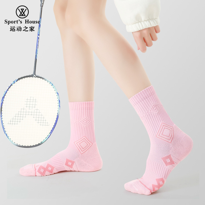 Sport's House Women's Mid-calf badminton socks professional towel bottom breathable non-slip dopamine sports socks
