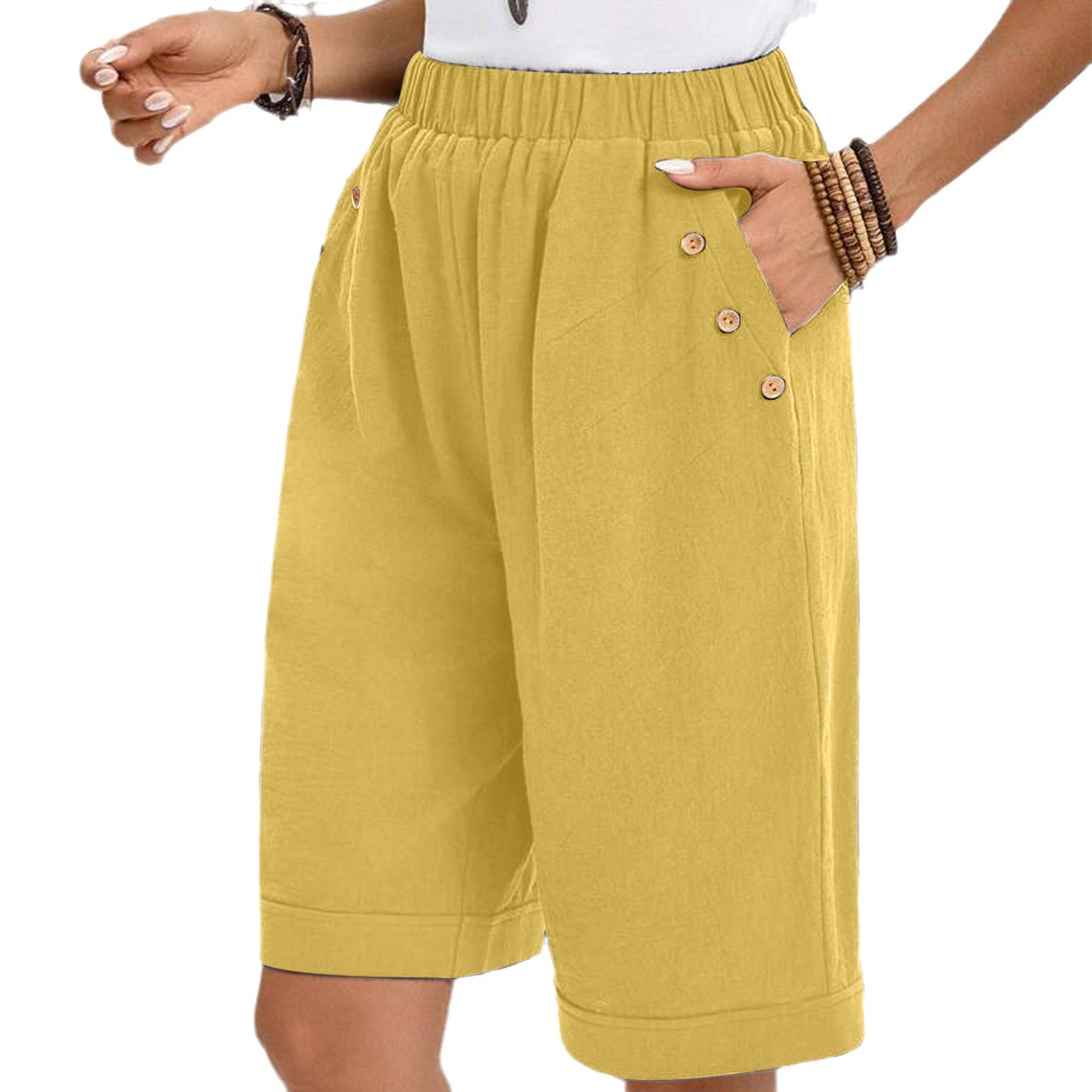 Picture of Amazon cross-border women's cotton and linen solid color relaxed-fit elastic waist pants