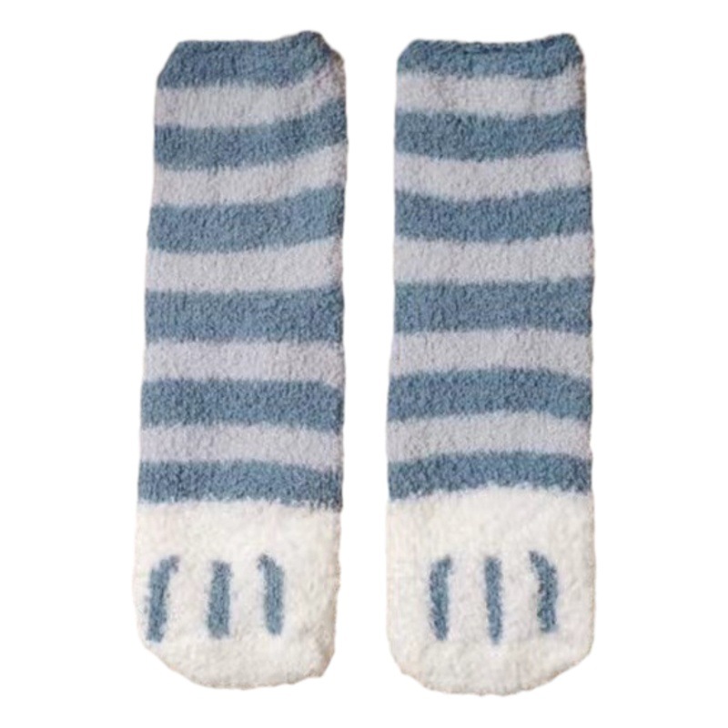 Plush socks women's coral fleece autumn and winter thickened warm stockings floor socks cat claw cute home sleep women's socks