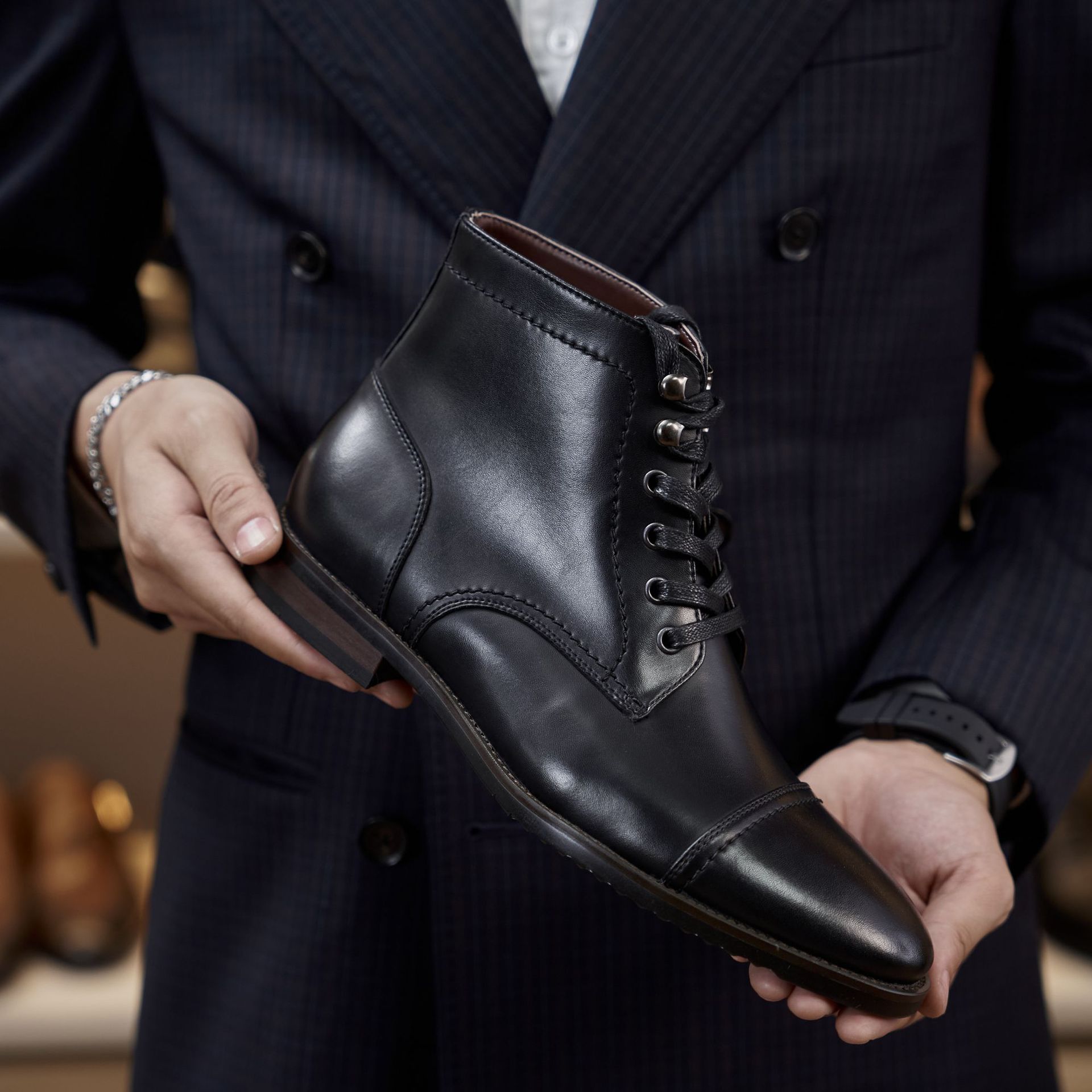 Picture of Martin boots men's high-top autumn breathable Men's shoes British style overalls boots leather retro high-top boots motorcycle boots men