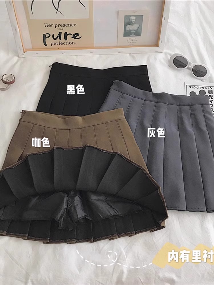 Solid Color High Waist A- Line Skirt Pleated Skirt Women's 2024 chubby girl Design Belly Covering Slimming All-match Anti-slip Skirt