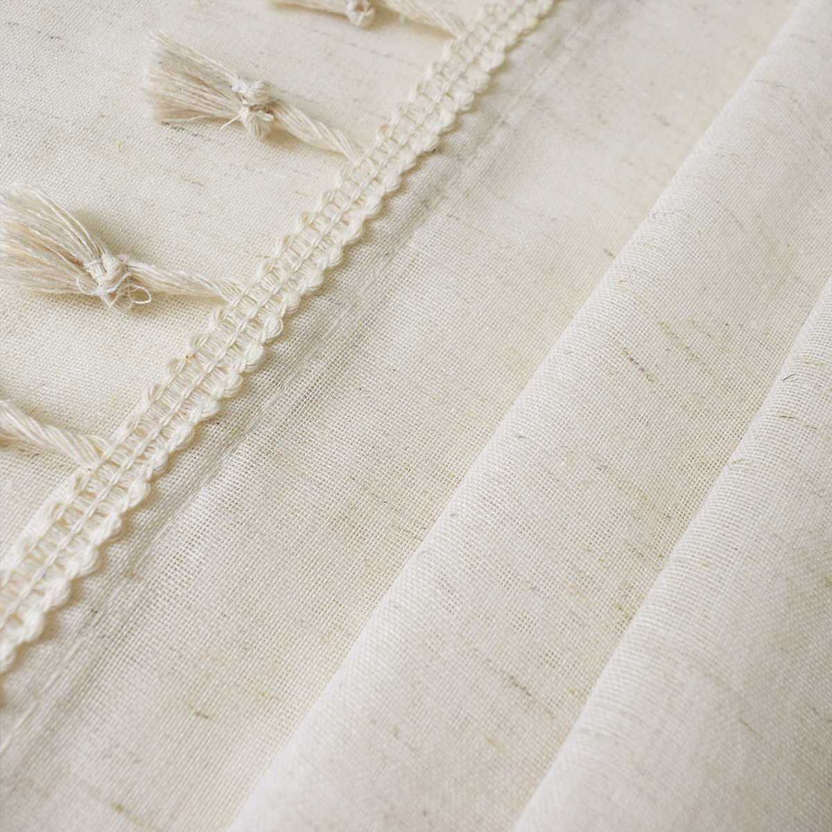 Picture of Finished spot broom edge tassel lace plain solid color linen transparent curtain semi-shading decorative gauze curtain