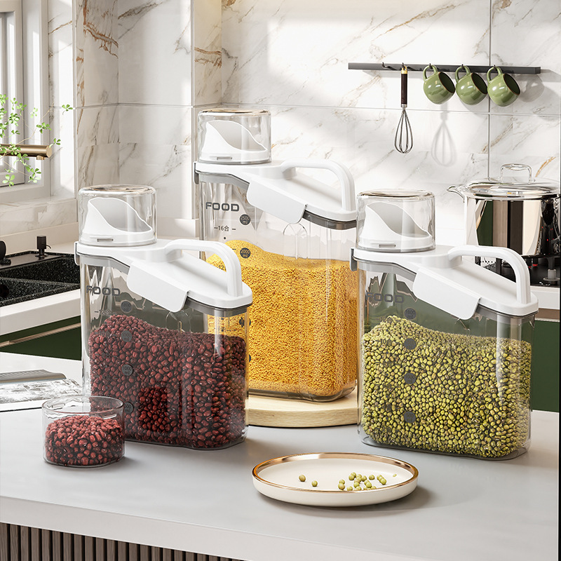 Picture of Simple Moisture-proof Sealed Household Kitchen Grain Cereal Tank Large Size with Lid Transparent Visible Grain Bucket Storage Plastic