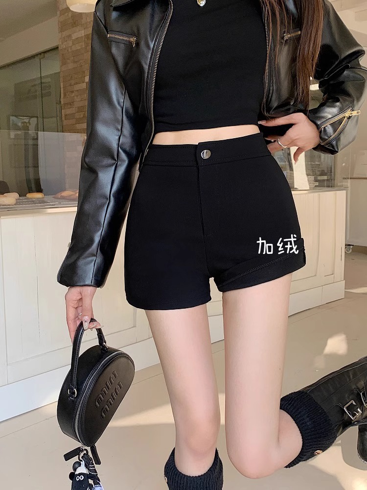 High Waist Slimming A- Shapes Women's Autumn and Winter plus size chubby girl fleece-lined Thickened Casual Black All-match Outer Wear Boots Pants