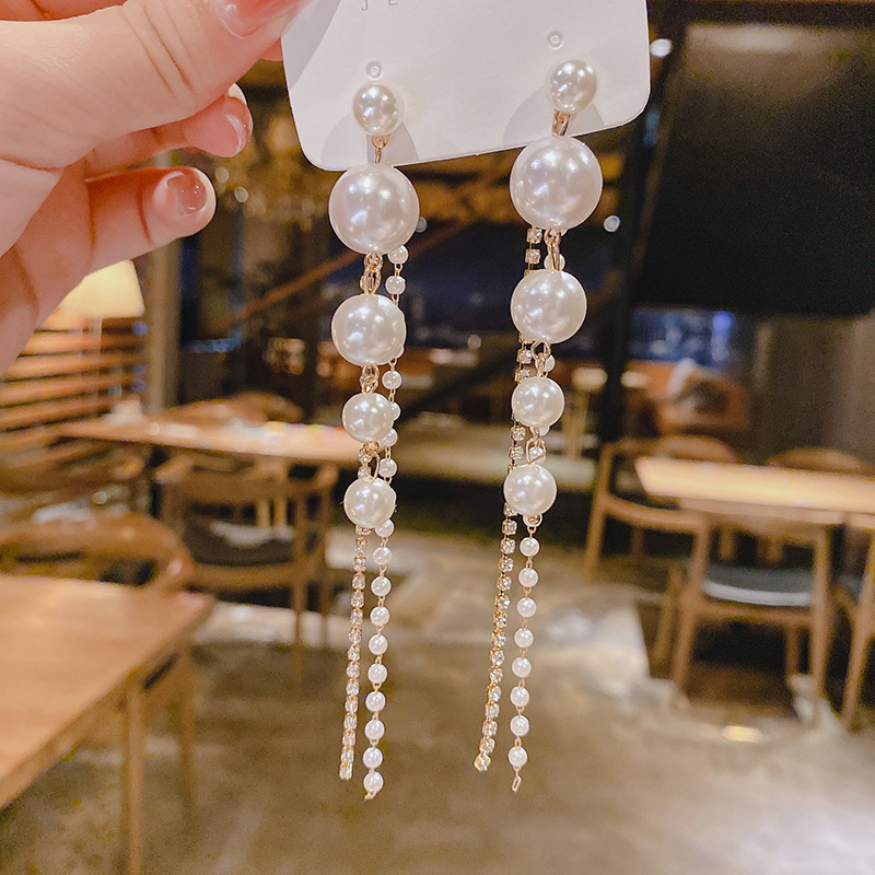 Picture of Dongdaemun s925 Silver Pin Earrings 2024 New Arrival Ear Drop Style Textured Internet Celebrity Ins Tassel Light Luxury Pearl Earrings