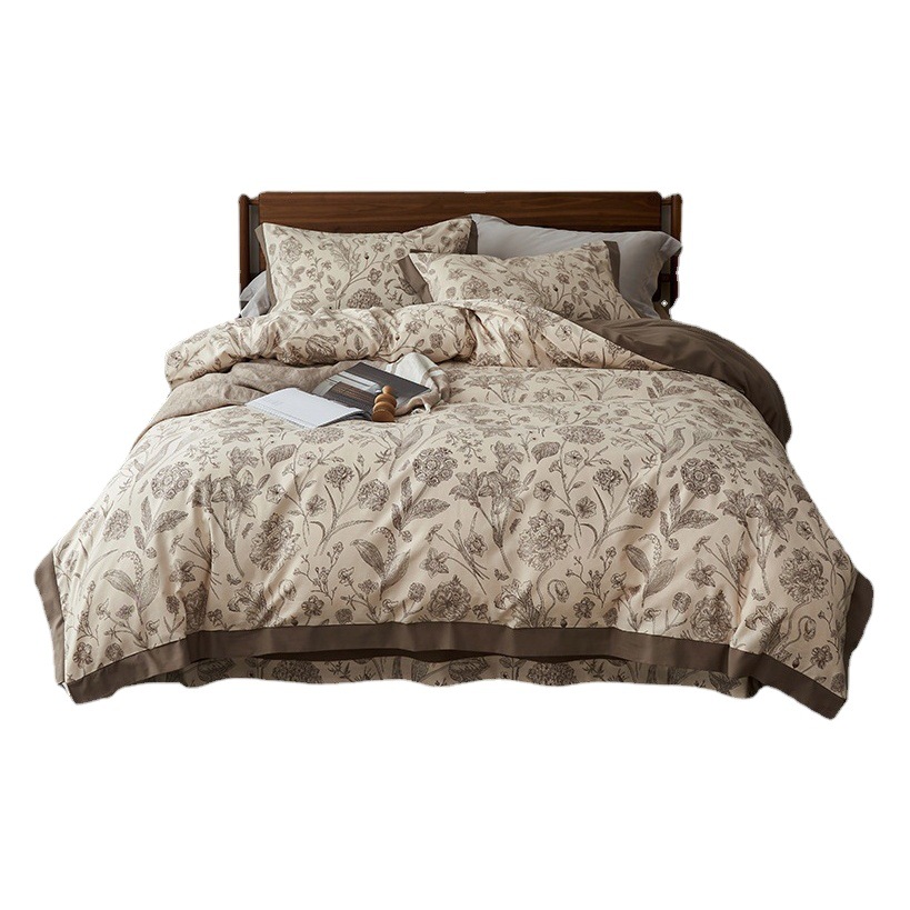 Pure Cotton Long-staple Cotton Sanding Four-piece Bed Sheet Quilt Cover Cotton Small Floral Bed Hat Autumn and Winter Thickened Bedding