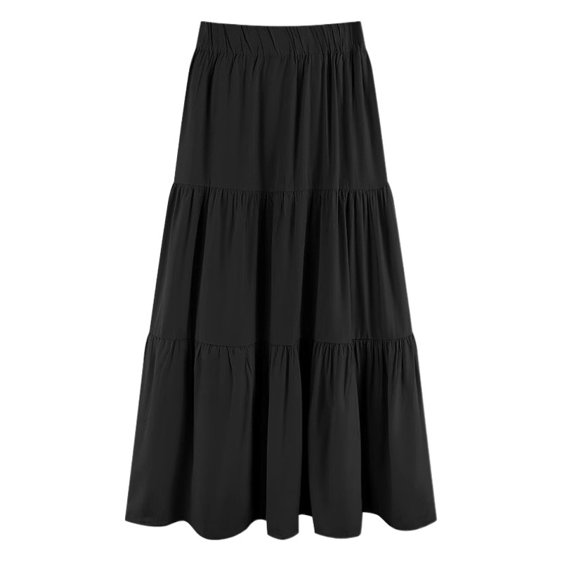 Black High Waist Pleated Skirt Women's Spring Hip-Covering Niche High-Level Elegant Slim A- Line Mid-Length Skirt