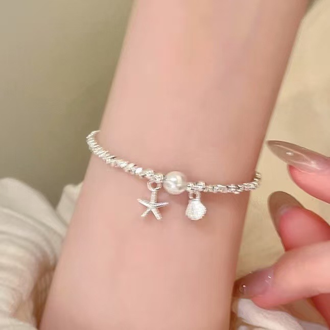 Broken Silver Light Luxury Pearl Starfish Shell Bracelet Light Luxury High Sense Bracelet Niche Cold Style Elegant Bracelet for Women