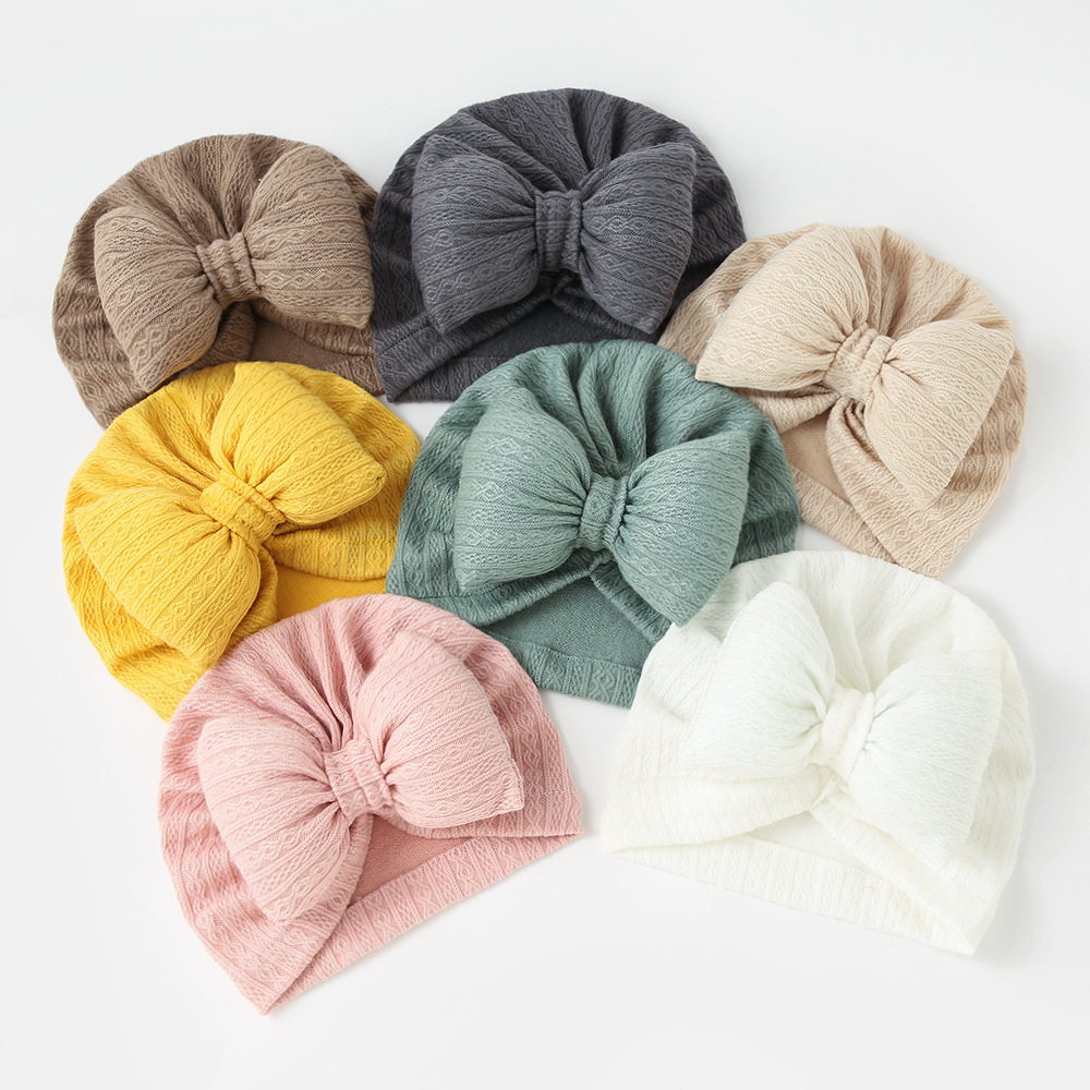 Picture of European and American New Baby Knitted Cotton-Filled Large Bow Kidsren's Pullover Hat Boat Hat Baby Turban Hat Ins Cross-Border