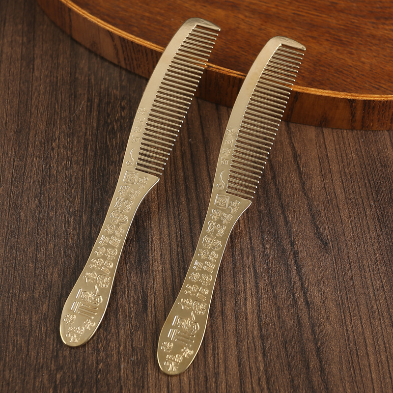 Picture of All brass Baifu comb exquisite long handle pure copper comb collection pattern Chinese men and women massage comb gift