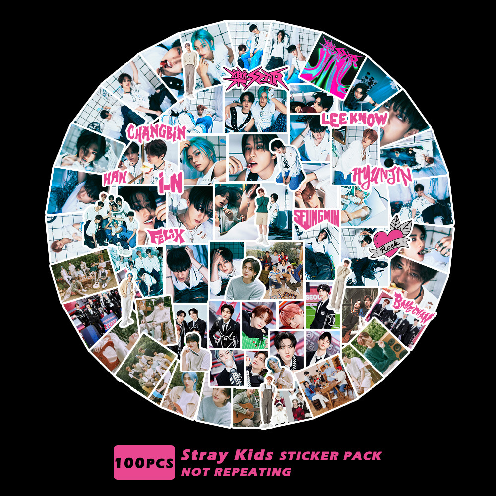 100 Pieces of Strayy“Le-Star” Peripheral Graffiti Stickers Kpop Male Group Sk Real-Life Big Head Stickers Decorative Stickers