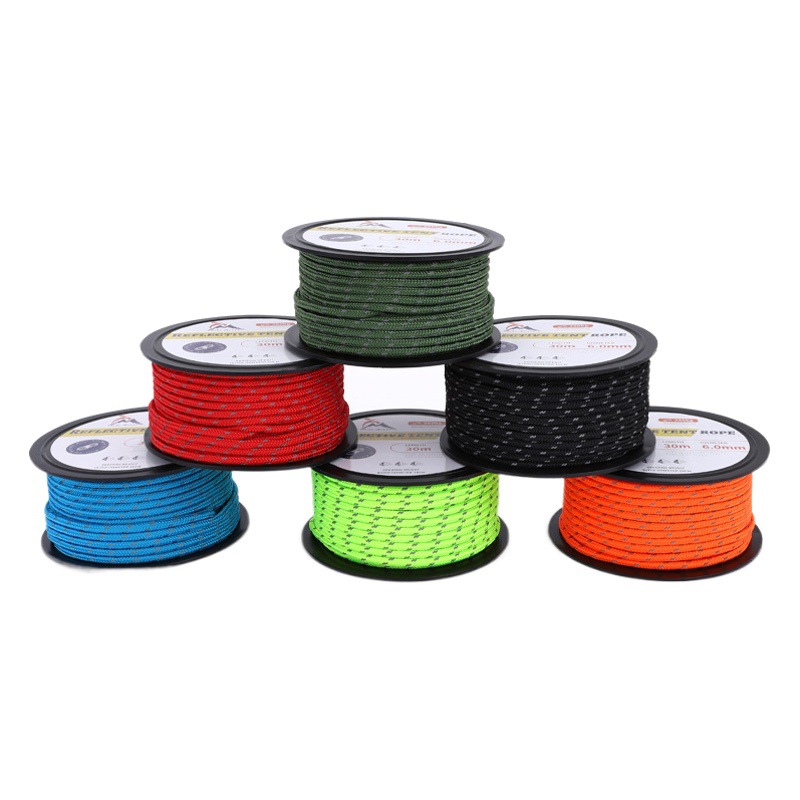 Outdoor tent rope whole roll reflective rope canopy windproof rope fixed rope binding rope thick reinforcement 6mm * 30 meters