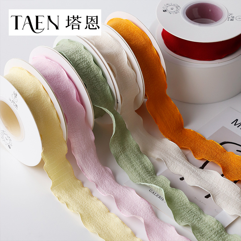 2.5cm Pleated Ribbon Overlay Ribbon Floral Ribbon Bouquet Gift Packaging Wavy Yarn Bow DIY Ribbon