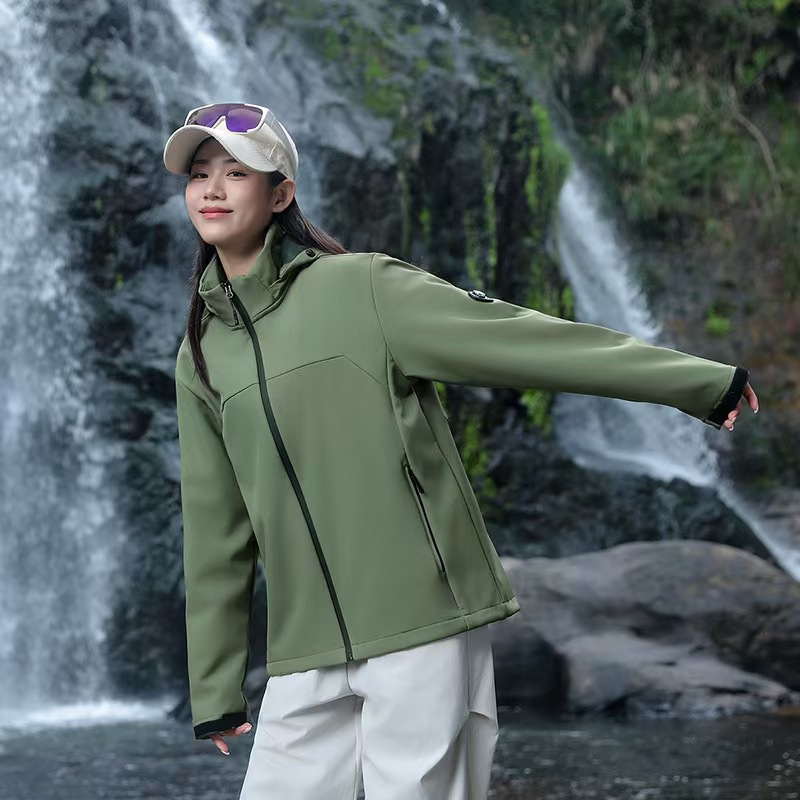 Picture of Fleece-Lined Softshell Jacket for Men, Custom Outdoor Hooded Couple's Jacket, Thickened Windproof Jacket, Warm Coat for Women with Printing