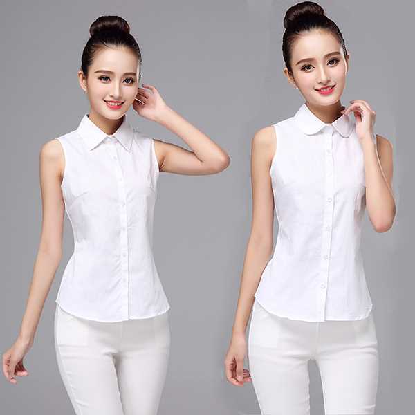 Korean Style New Chiffon Shirt Top Women's All-match Professional Shirt Collar Inner Base Shirt Vest Sleeveless Shirt