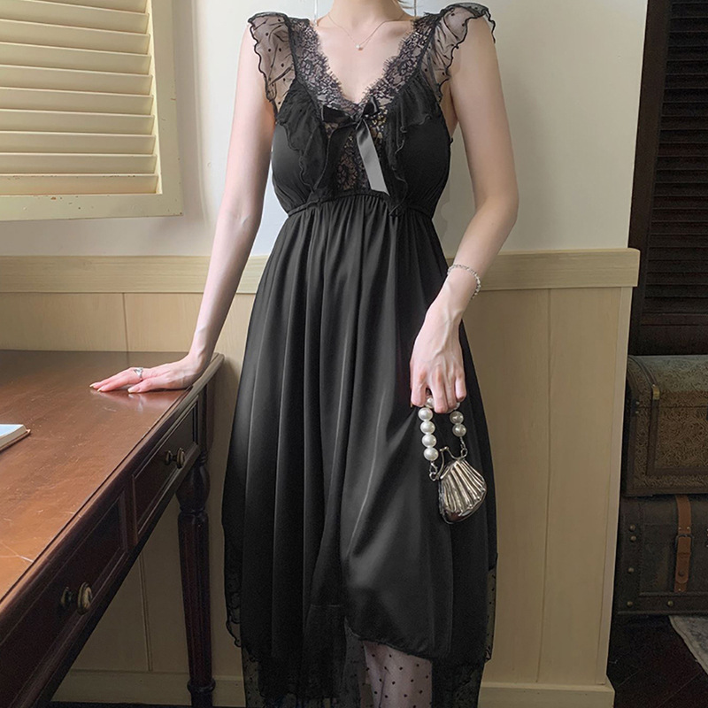 Picture of Sexy Lace Ice Silk Nightgown Women's Summer Backless Sling V-neck High-end Internet-style Pajamas Pure Desire Nightgown