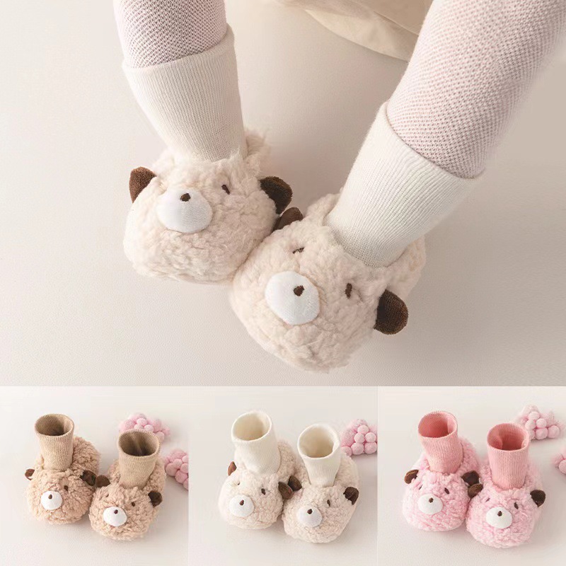 Autumn and winter thickened newborn baby shoes 0-1 years old baby cotton shoes anti-drop soft bottom toddler shoes socks warm velvet