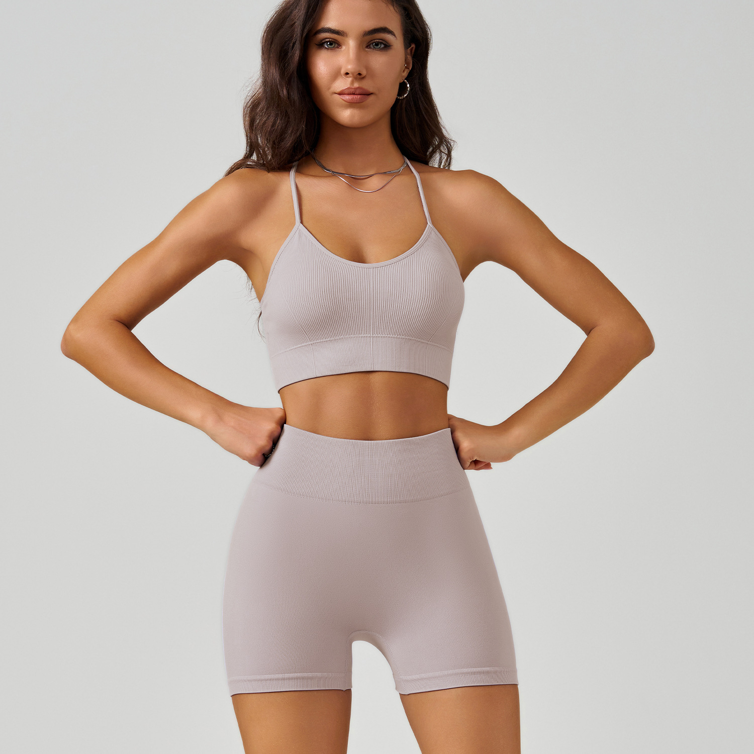 Picture of Cross-Back Yoga Vest suit Thin Shoulder Strap Sports Bra High Waist Belly Peach Hip Yoga Shorts
