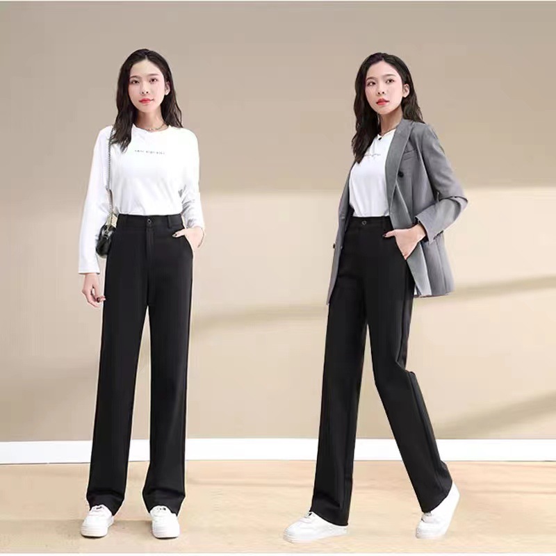 Picture of Straight-Leg Casual New Wide-Leg High-Waisted Black Petite Spring and Autumn Suit Pants for Women, Slim Fit 2023 Version with Drape