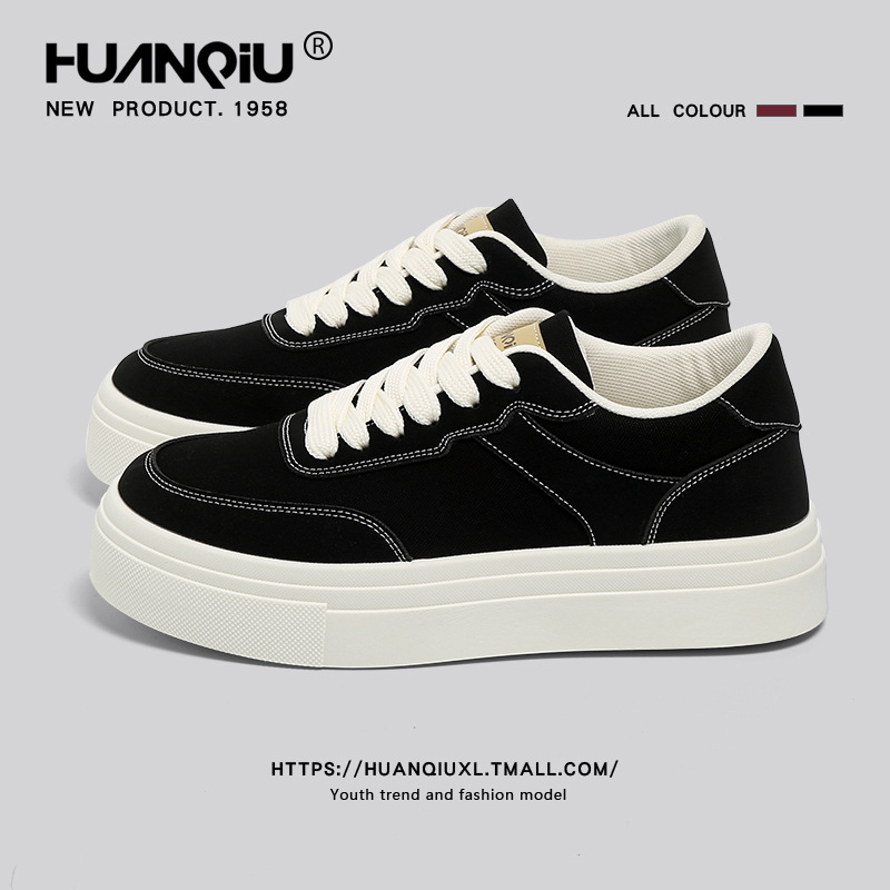 Global thick-soled height-increasing black canvas shoes for men, 2025 new autumn sports shoes, men's casual sneakers
