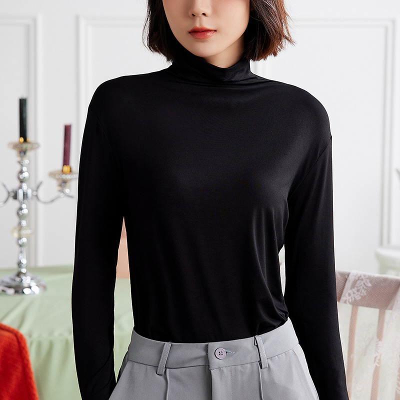 Picture of Modal Base Shirt Long-sleeved T-shirt Women's Autumn and Winter New Half-high Neck plus size Slim-fit Solid Color Thin Top