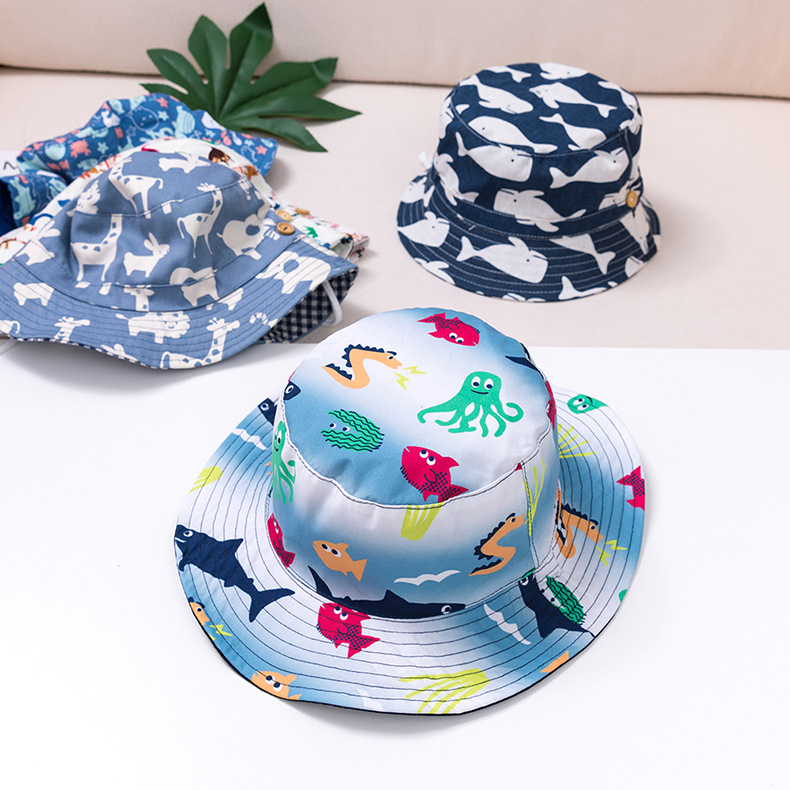 Printed Pattern Bucket Hat Flat Top Children's Fisherman Hat New Style Children's Hat Cross-Border Multi-Size Baby Hat Fisherman Hat