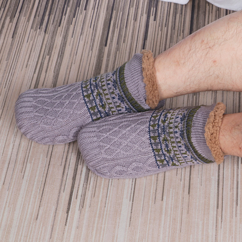 Indoor Home Slippers Socks Men's Floor Socks Knitted Adult fleece-lined Carpet Socks Home Sleep Socks Non-slip