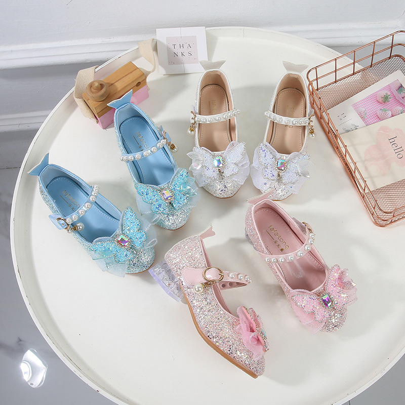 Girls Shoes Princess Elsa Shoes 2025 Spring and Autumn New Baby Girl Crystal Shoes Small Leather Shoes Children High Heels