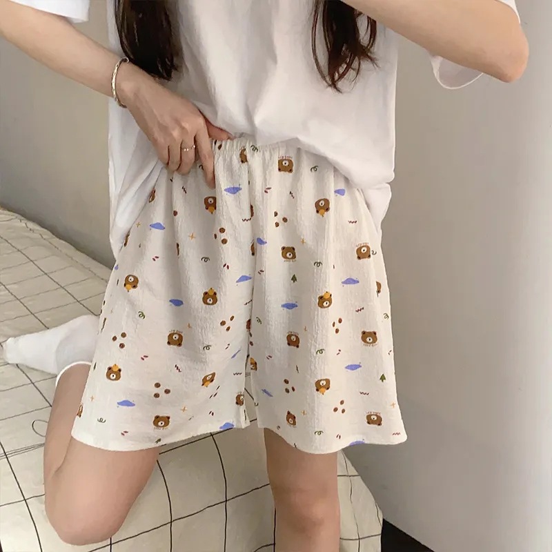 Baby's Cotton Comfortable Summer Pajama Pants Women's Sweet Printed Shorts Home Pants Loose Casual Outwear Walking Pants