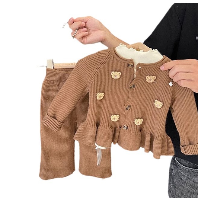 Picture of Girl's Autumn 2024 New Suit Stylish Fashionable Girl's Korean Casual Bear Sweater Cardigan Two-Piece Set
