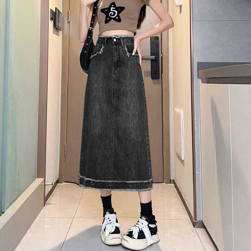 Picture of Denim Skirt Women's Internet Popular A- Line Design Sense Rust Skirt Ins High Waist Casual Hip Retro Straight Midi Skirt