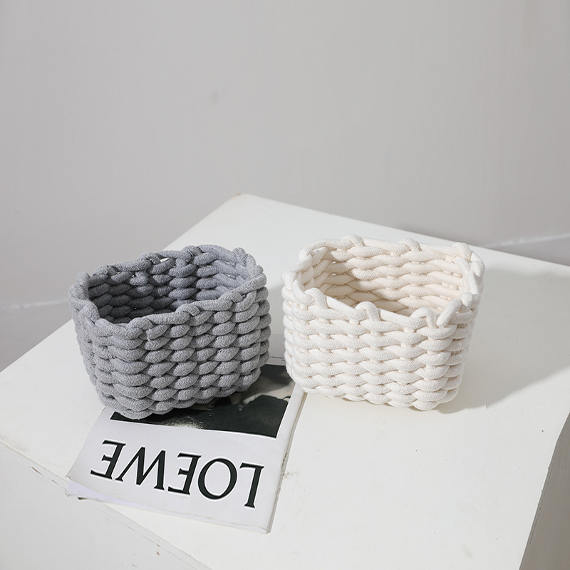 New cotton thread solid color desktop storage basket key remote control desktop storage basket cosmetics retail storage basket