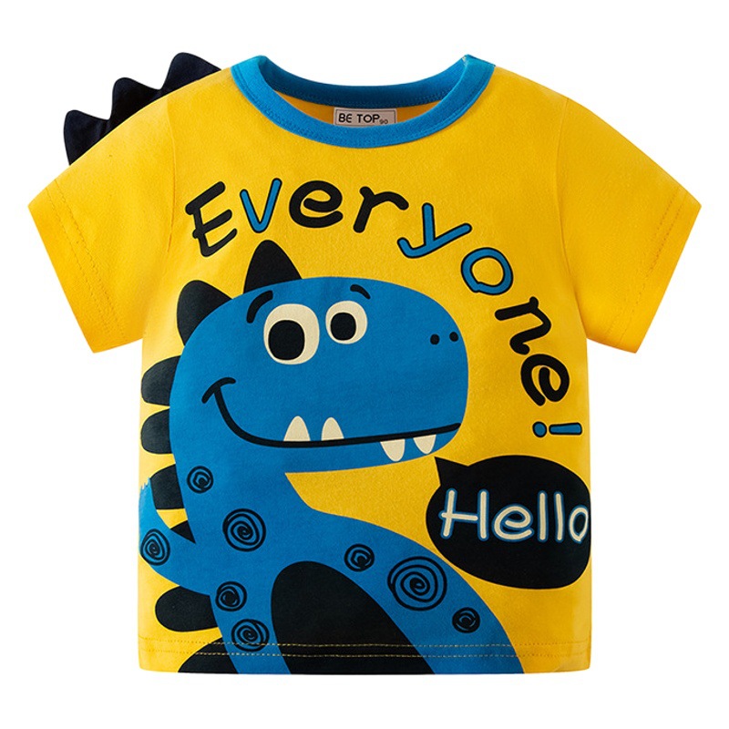 Be Top Summer Cartoon Dinosaur Kidsren's Short-Sleeved T-Shirt Pure Cotton Boys Thin Half-Sleeved Kidsren's Clothing Trendy One-Piece Drop Shipping