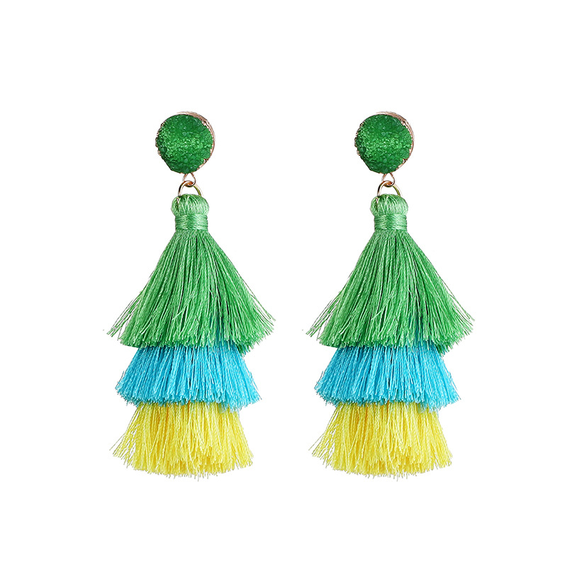 Picture of European and American Foreign Trade popular high-end fashion bohemian three-layer tassel earrings simple temperament exaggerated earrings for women