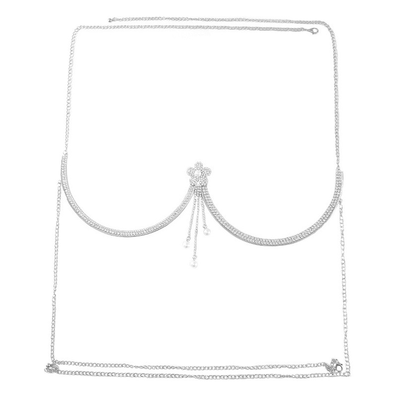 2025 New Cross-Border Fashion Chest Jewelry European and American Style Personality Temperament Diamond-Encrusted Tassel Chest Chain Accessory Body Chain
