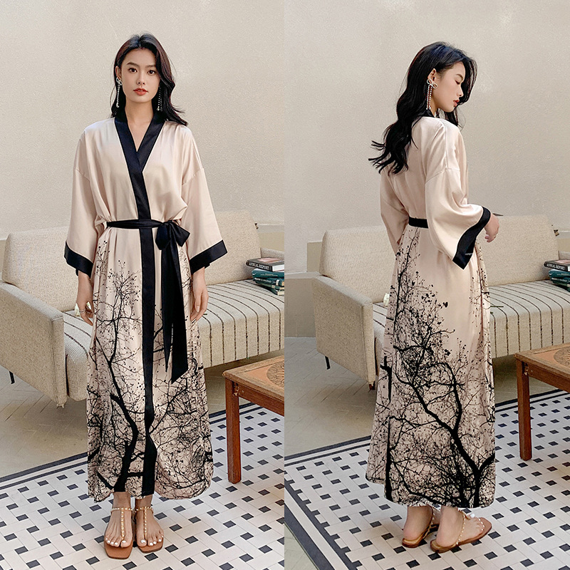 Picture of Yaoting Satin Printed Pajamas for Women Summer Large Size Accessible Luxury Three-Quarter Sleeves Cool Long Nightgown Home Wear Women Wp2669