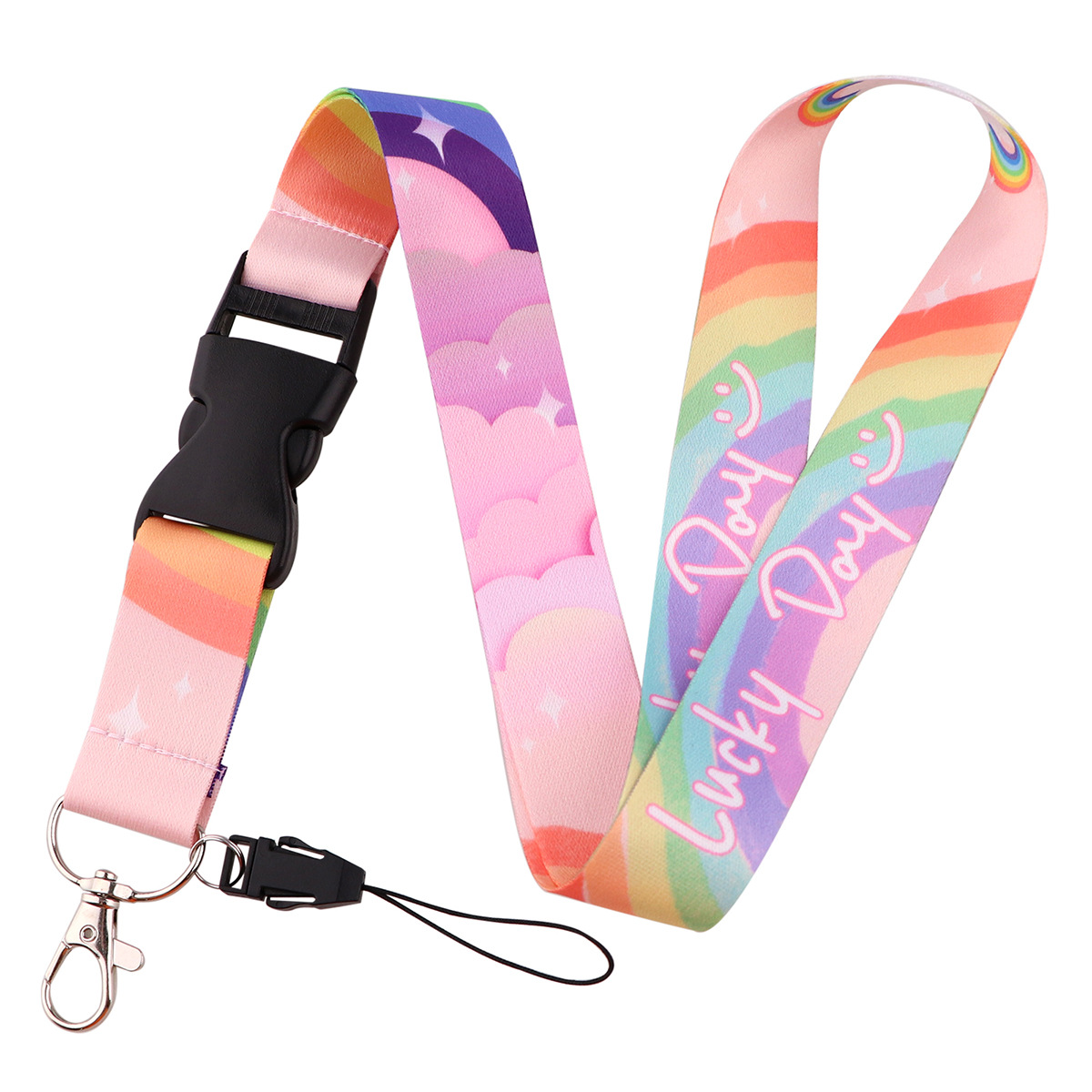 Picture of Buckle Rainbow Butterfly Moon Lanyard Card Set Ribbon Student Hanging Rope Cartoon Animal Combination Work Card Mobile Phone Rope