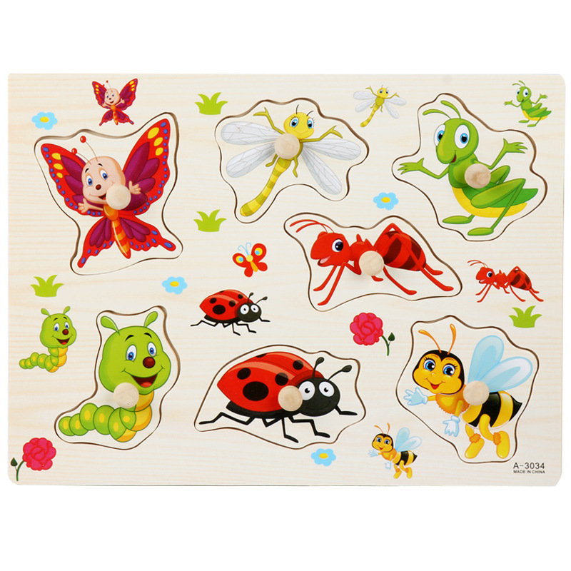 Picture of Factory wholesale hand-held board early education educational toys digital letters animal puzzle beneficial intelligence baby wooden toys