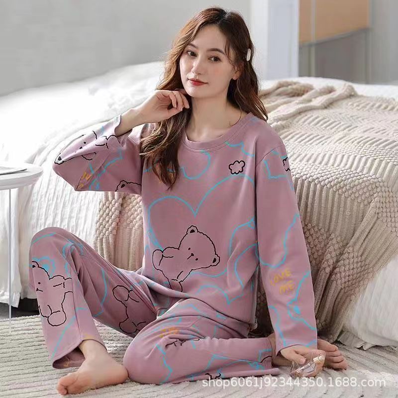 Factory Outlet Pajamas Women's Spring and Autumn New Cartoon Korean Long Sleeve Pants Large Size Home Clothes Set Two-Piece Set
