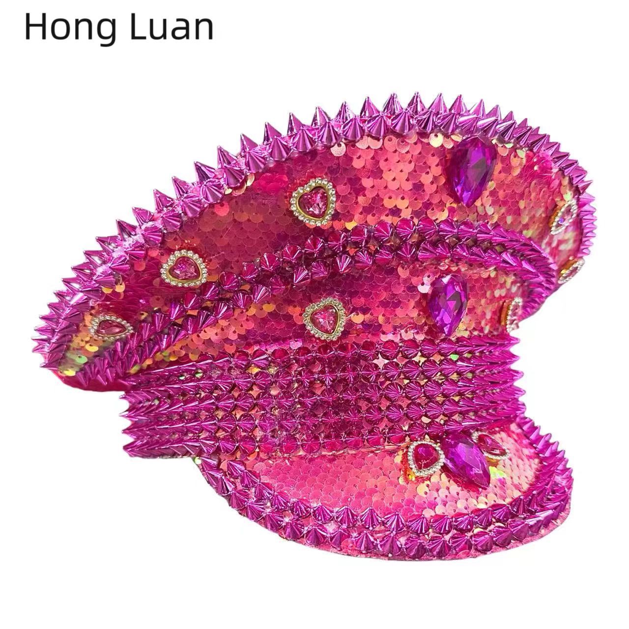 Picture of New Pink Sequins Rhinestone Personality Masquerade Carnival Adult Party Steampunk Performance Navy Cap