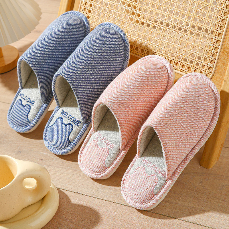 Cotton Slippers for Women 2023 New Autumn and Winter Warm Thick-Soled Home Indoor Non-Slip Cute Home Couple Slippers for Men