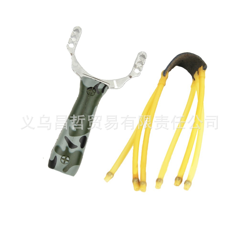 Picture of Camouflage Wild Wolf outdoor Slingshot three card latex tube rubber band Bow zinc alloy wood grain shooting fishing card ball slingshot