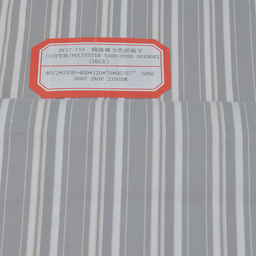 Cotton polyester stretch yarn-dyed plaid 150D polyester cotton yarn-dyed fabric vertical stripe woven fabric 68C 30T 2SP