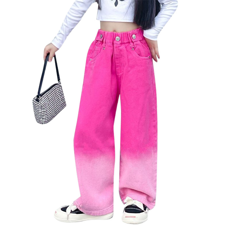 Picture of Summer thin girls candy color jeans fashionable gradient wide leg pants 2024 new middle and large children's fashion wholesale