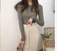 Picture of 2024 Korean Style V Neck Core-Spun Yarn Slimming Look Knitted Long-Sleeved Slim Tight Warm Bottoming Shirt Top Sweater for Women