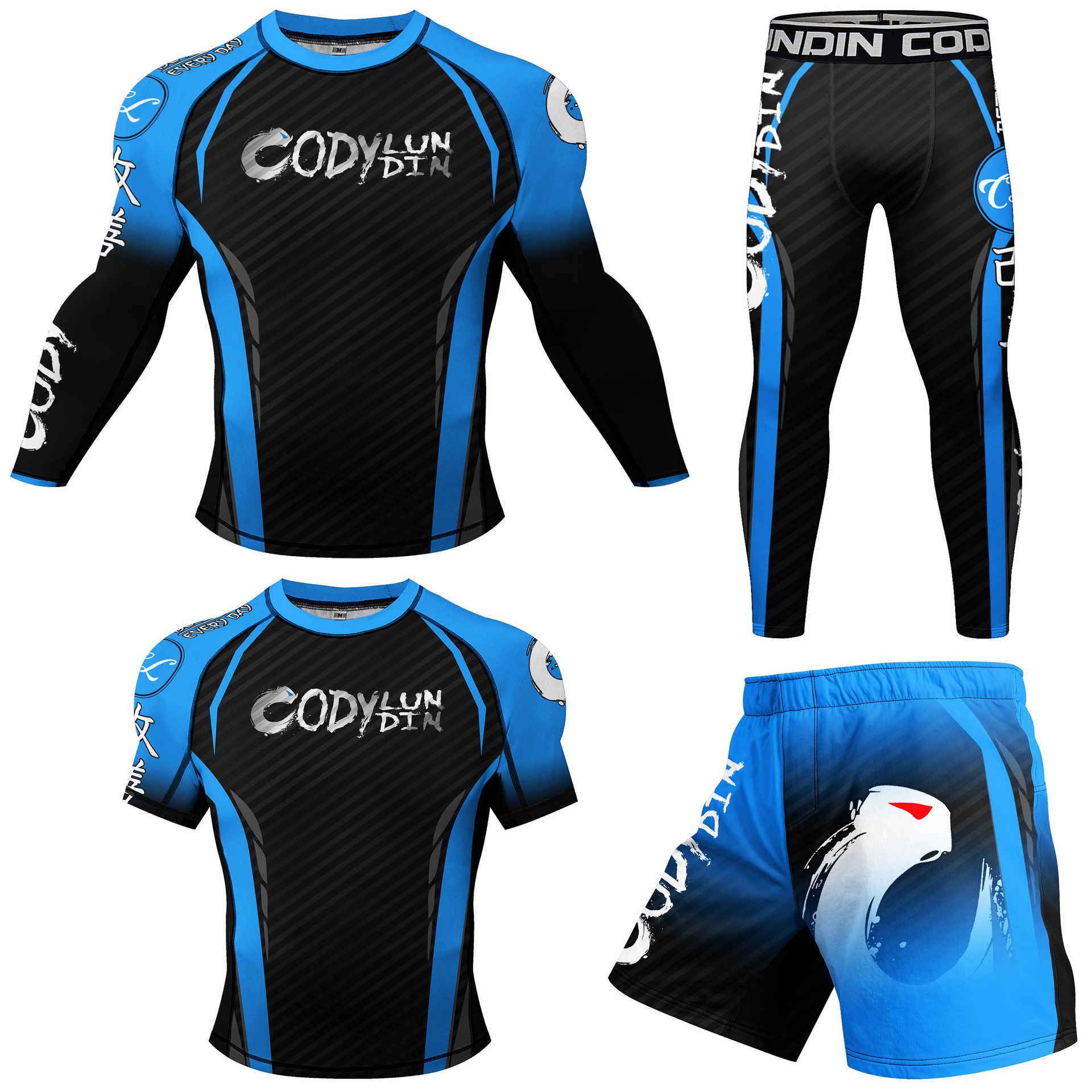 New Men's Fashion Printed Fitness Casual Wear Quick-drying Sweat-wicking Outdoor Running Sports Tight Four-piece Set