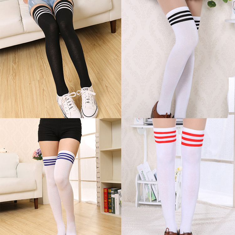 Wholesale Japanese explosions Cotton Girls High tube long simple socks three bar students knee socks