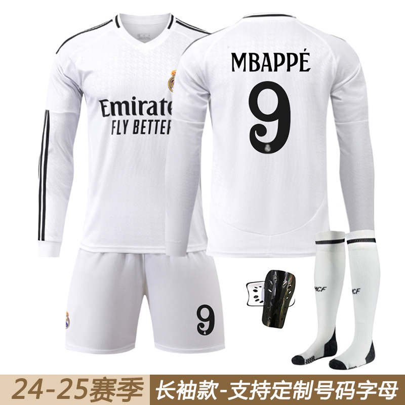 2425 Real Madrid Home Long Sleeve Jersey 5 Bellingham 9 Mbappe 7 Vinice Ronaldo Football Jersey suit Men